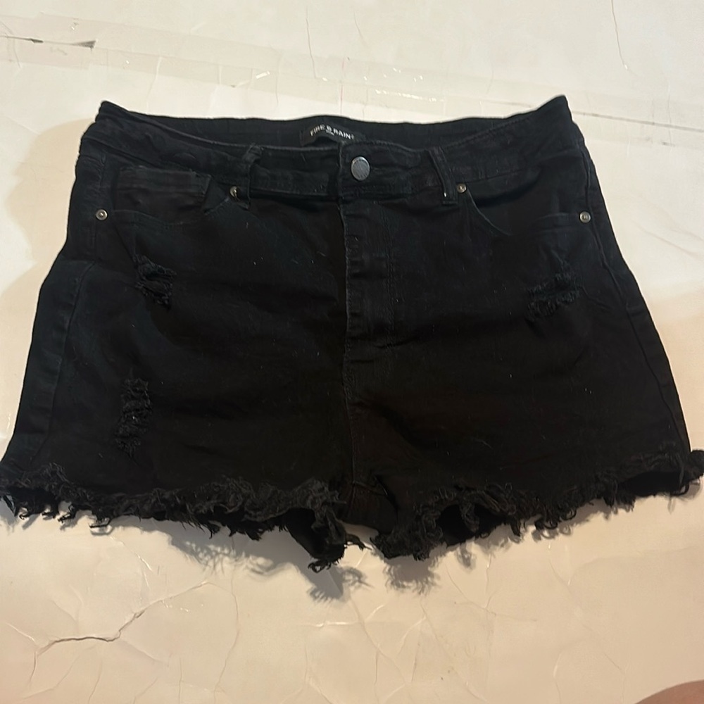 Fire & Rain Black Juniors 13 Distressed Shorts Fringe Casual Summer High Waist